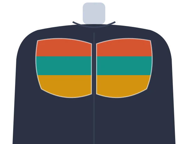 Front view of the chest with the upper, middle and lower regions shaded
